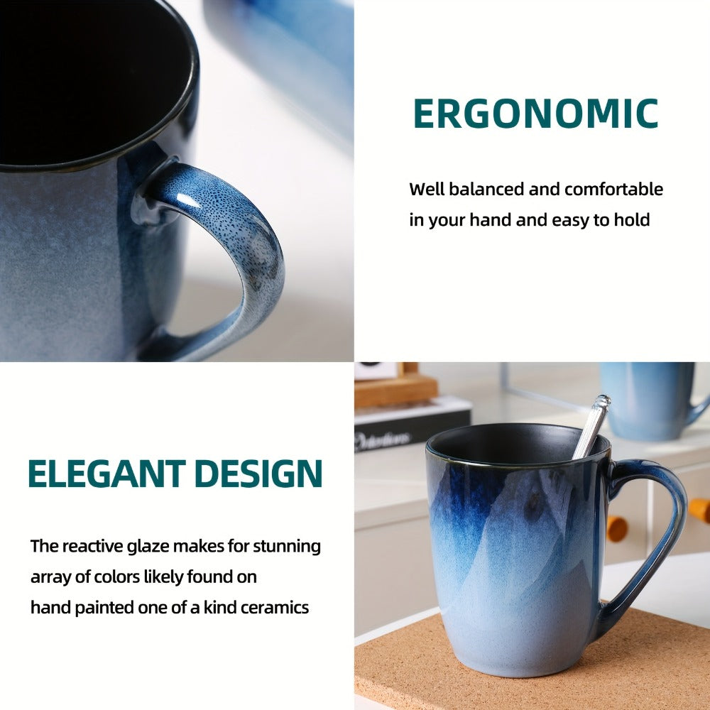 Gradient Blue Ceramic Mugs Set of 6 – 14 Oz Reaction Glaze Coffee Mugs – Durable Stain-Resistant Unique Design – Perfect for Coffee, Tea & Gifting at Weddings, Parties & Holidays - product image 2