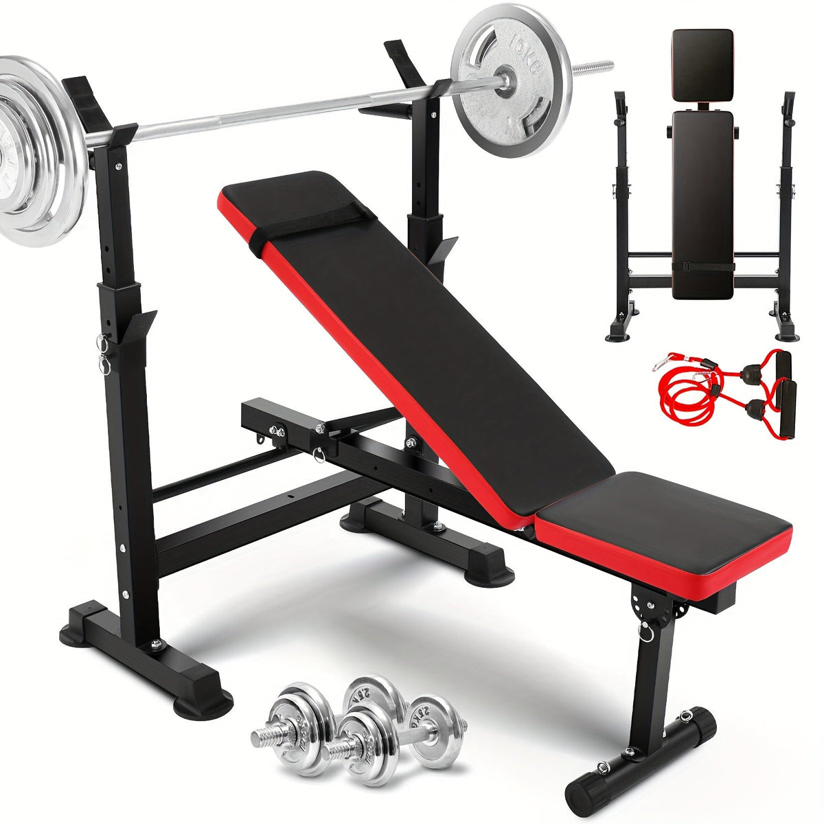 Adjustable Weight Bench Set with Squat Rack | Multi-Function Home Gym Full Body Strength Training Equipment | Collapsible Workout Bench Press with Leg - product image