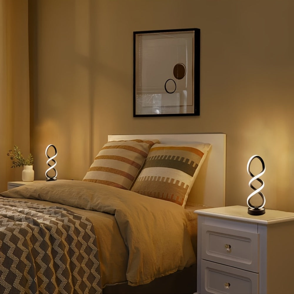 Spiral LED Table Lamp, Dimmable Push Button Control Desk Light for Bedroom Living Room Office, Modern Metal Base Indoor Accent Lamp, Unique Spiral Design Home Decor Gift for Christ - product image 23