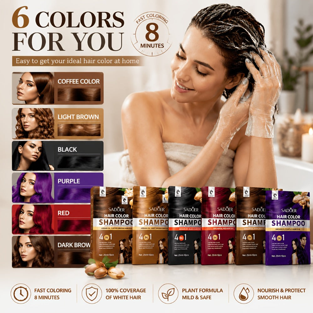 3-in-1 Hair Color Shampoo 10-Pack Single-Use Sachets Natural Dye Deep Cleansing Moisturizing Gel — Gray Coverage Portable At-Home Hair Coloring Unisex Black Brown Red Purple - product image 2