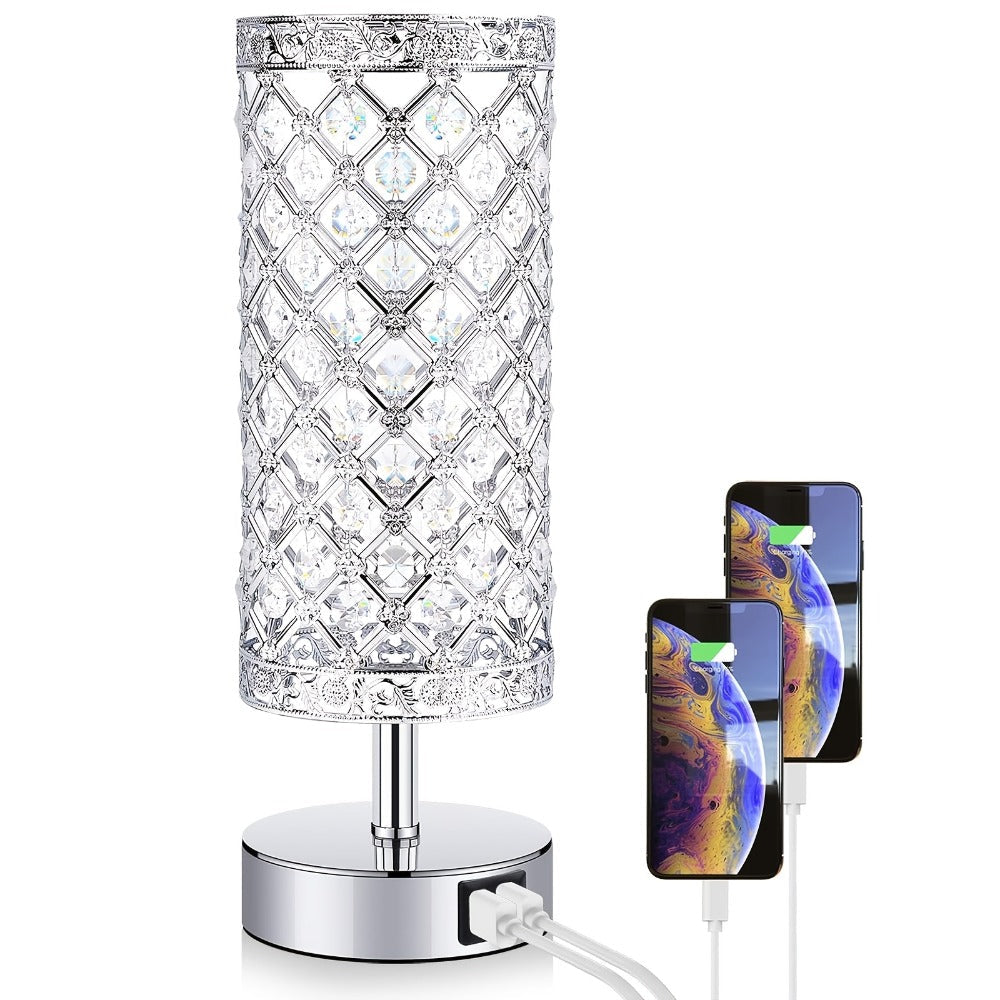 Crystal Bedside Table Lamp with Touch Control & 2 USB Charging Ports, 3-Way Dimmable Nightstand Lamp with Decorative Crystal Base, LED Bulb Included, for Bedroom Living Room Office - product image 9