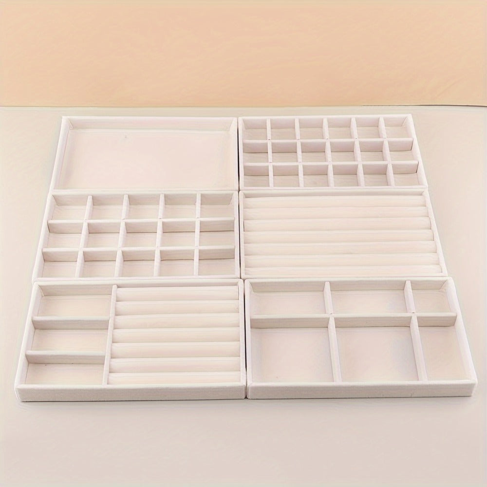 Stackable Jewelry Organizer Trays 6-Piece Set – Rectangular Multi-Compartment Drawer Inserts with Removable Dividers for Earrings, Rings, Necklaces & Bracelets – Tabletop Jewelry D - product image 5