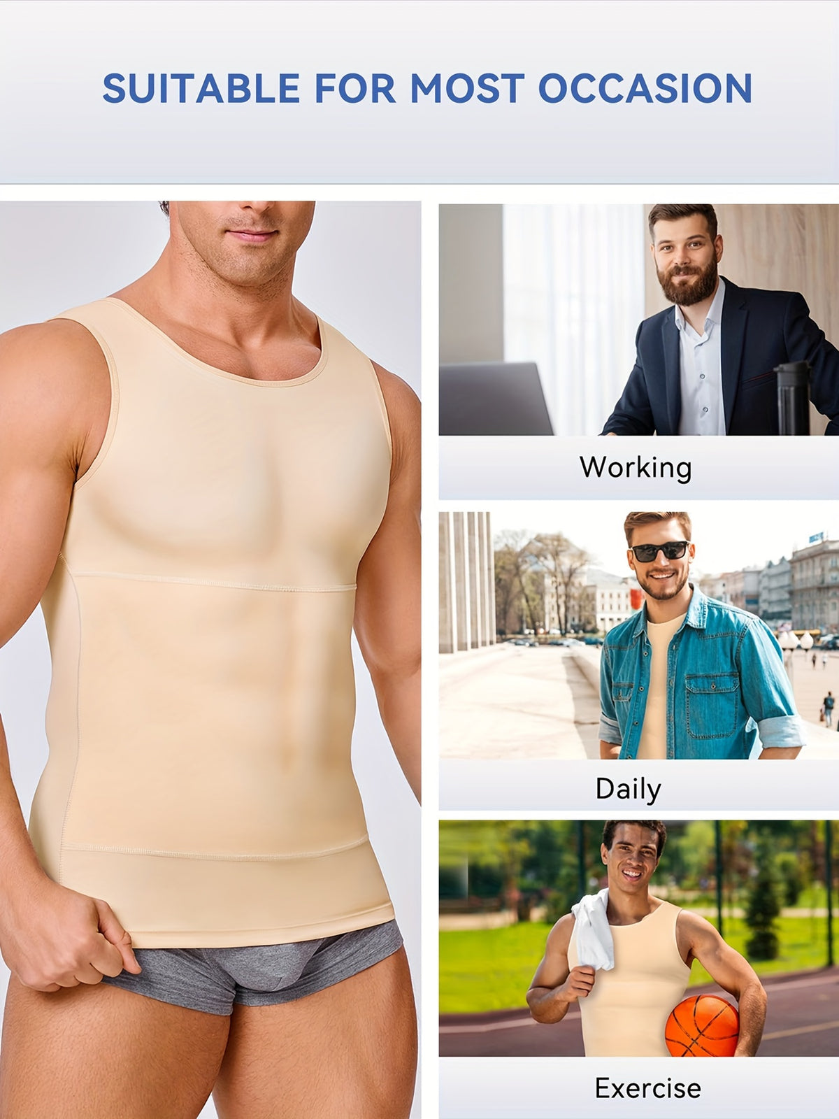 Men' Compression Shirt & Body Shaper Vest - High-Elastic Workout Tank Top with Abdominal Toning, Tight-Fit Shirt Suitable for Gym, Post-Surgery, Year-Round - product image 5