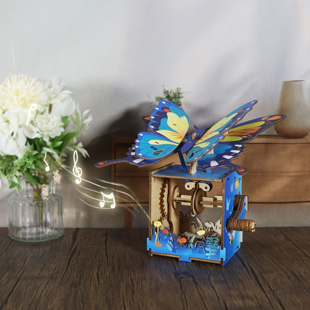 "You Are My Sunshine" Handmade Assembly Model Kit, Colour Butterfly & Music Box, Romantic Birthday Valentine's Day Christmas Gift for Women Girls – Wooden Butterfly Music Box Puzzle