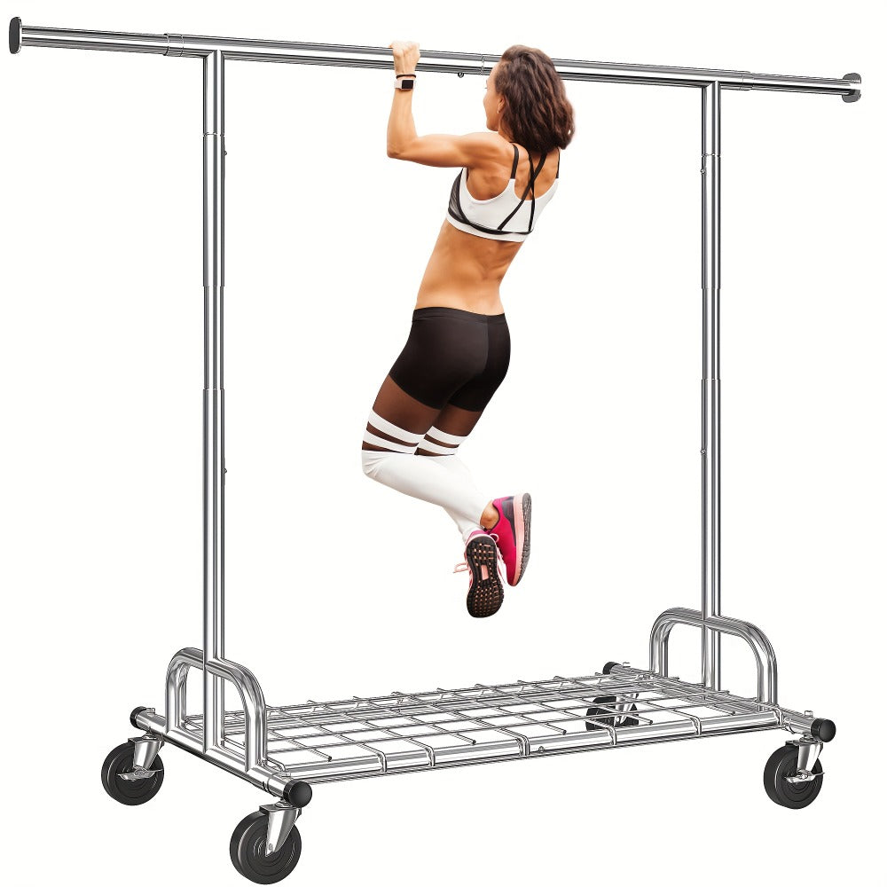 Heavy Duty Rolling Clothes Rack with Wheels - Adjustable Garment Rack 260LBS Capacity, Extendable 51"-75" Wide, for Bedroom Closet Laundry Room - product image