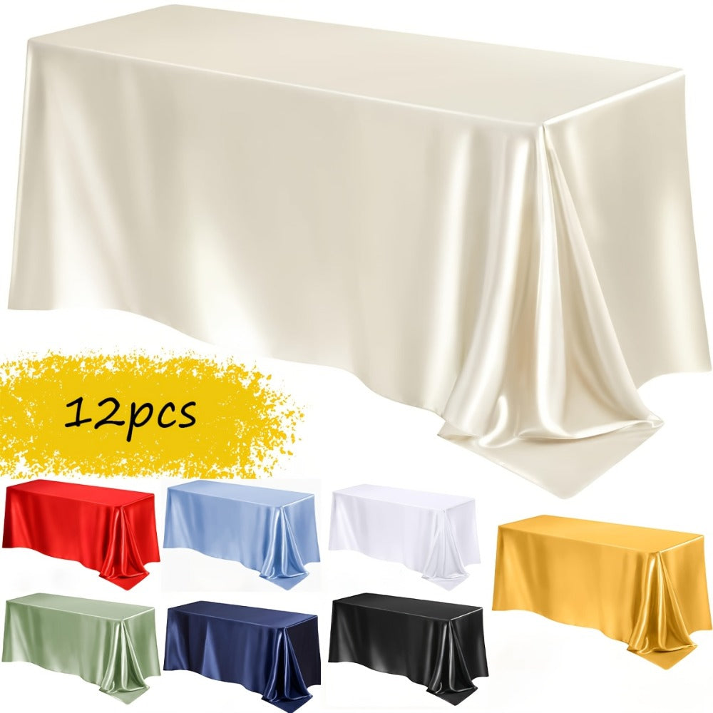 Satin Tablecloth 12pcs 57"x102" Rectangular Silky Smooth Fabric Table Cover for Wedding Banquet Birthday Party Holiday Event - product image