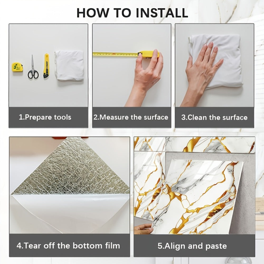 Self-Adhesive Marble Tile Stickers 11.8x11.8in Peel and Stick Wall Tiles for Bathroom Kitchen Backsplash – Waterproof 3D Glossy Imitation Marble Wall Panel, Easy to Install, 50 or  - product image 16