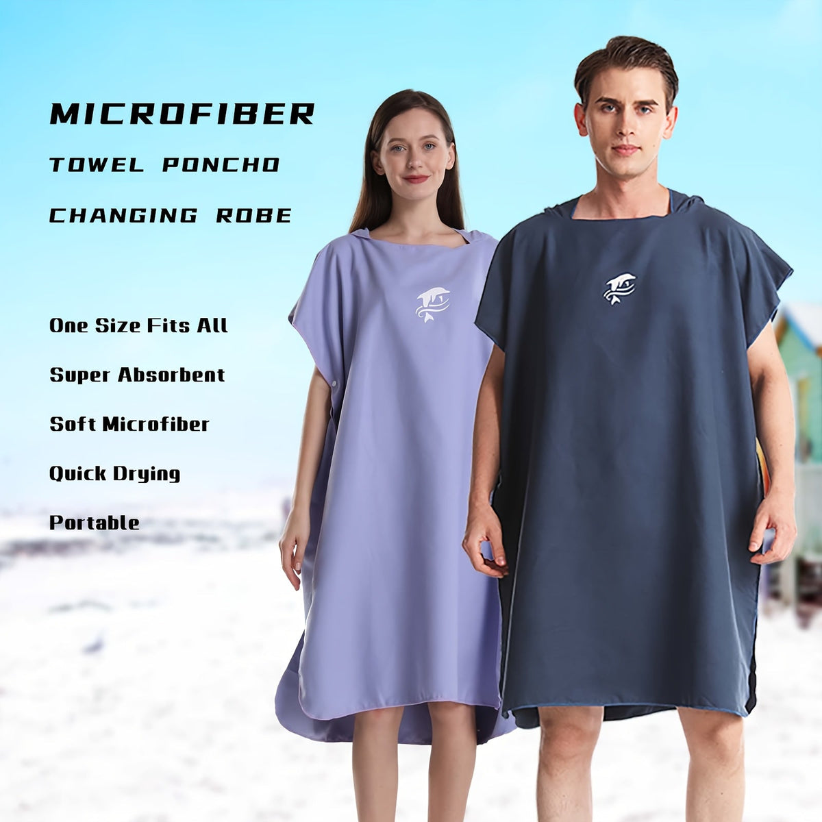 Quick-Dry Surf Poncho Towel Robe | Microfiber Beach Wrap with Shark Graphic, Super Absorbent Changing Robe for Swimming, Surfing & Travel, One Size Fits All, Machine Washable
