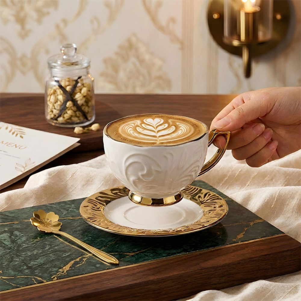 Espresso Cups Set 12 Pcs – 7.44 Oz Small Ceramic Cappuccino Cup Set with 6 Cups, 6 Trays & 6 Spoons – Elegant Coffee & Tea Cup Set with Handles – Perfect Gift for Coffee Lovers - product image 8