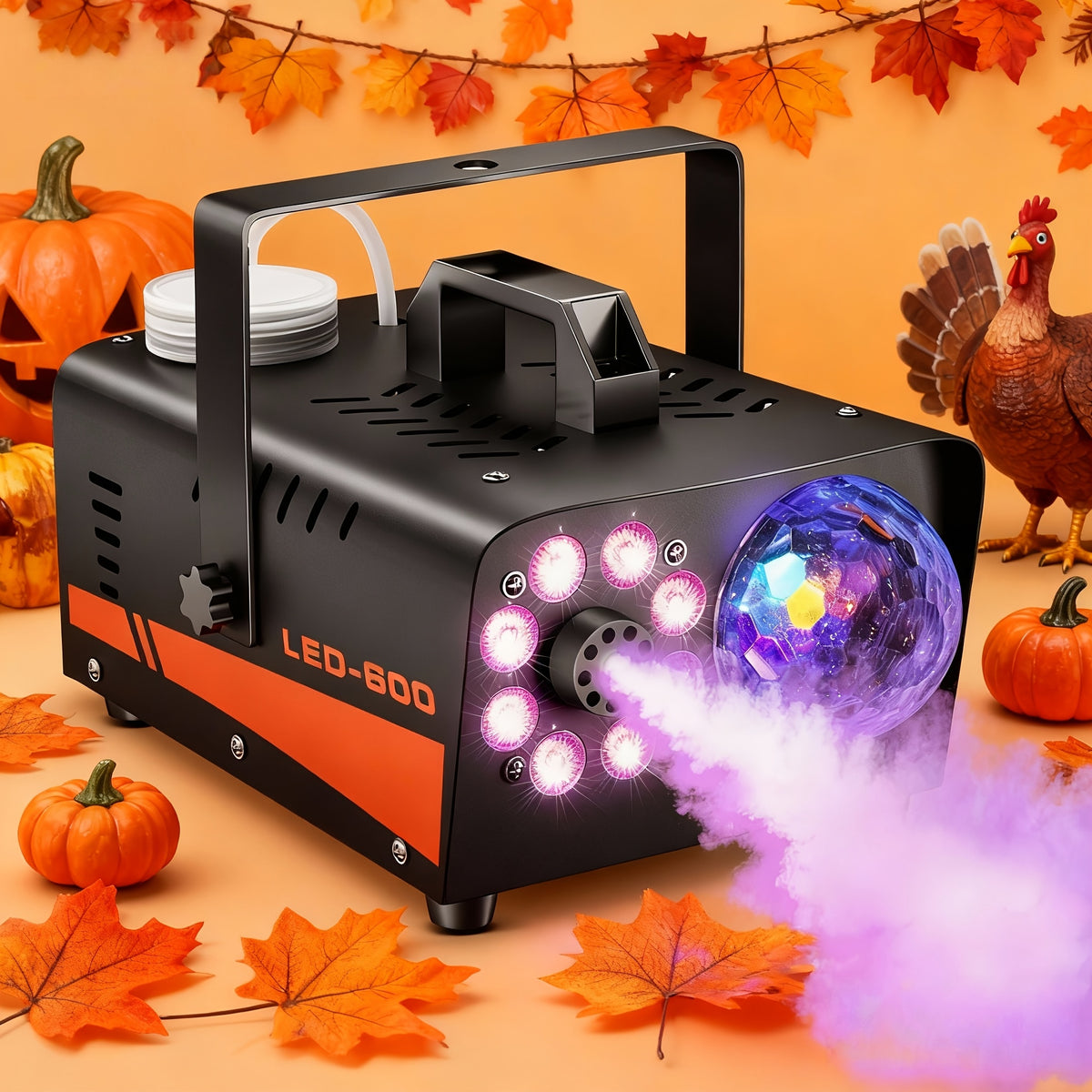 Smoke Machine, Fog Machine with Disco Ball Lights, 600W and 3000CFM with 13 Colorful LED Lights Effect, Wireless Remote Control, Suitable for Parties - product image 6
