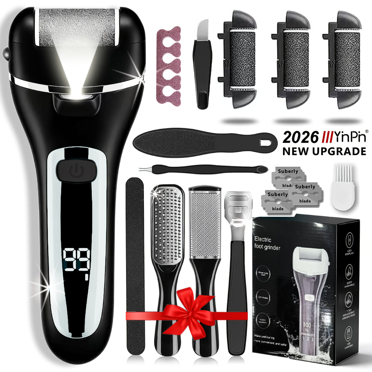 Electric Foot File 14-in-1 Rechargeable Pedicure Kit 3 Roller Heads Dead Skin Callus Remover Portable Foot Scrubber Professional Foot Care Tool for Women Men Black White Silver - product image 26