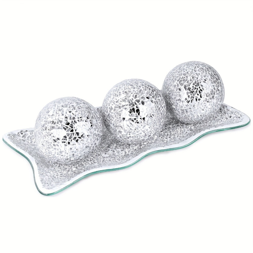 Decorative Glass Balls for Bowls 3 Inch Set of 3 with Glass Tray, Bowl Fillers Centerpiece Table Decorations for Home Decor Living Room Dining Coffee Table, Silver Black Gold Green - product image 5