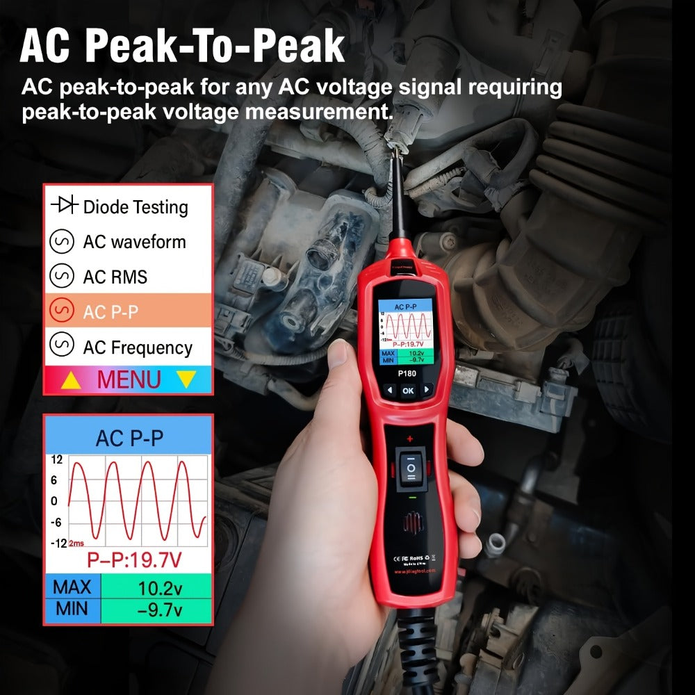 Automotive Circuit Tester P180 Multimeter | Breakpoint Localization Battery Diagnosis AC DC Voltage Fuel Injector Tester 6-30V | Car Electrical System Diagnostic Tool with TFT Colo - product image 5