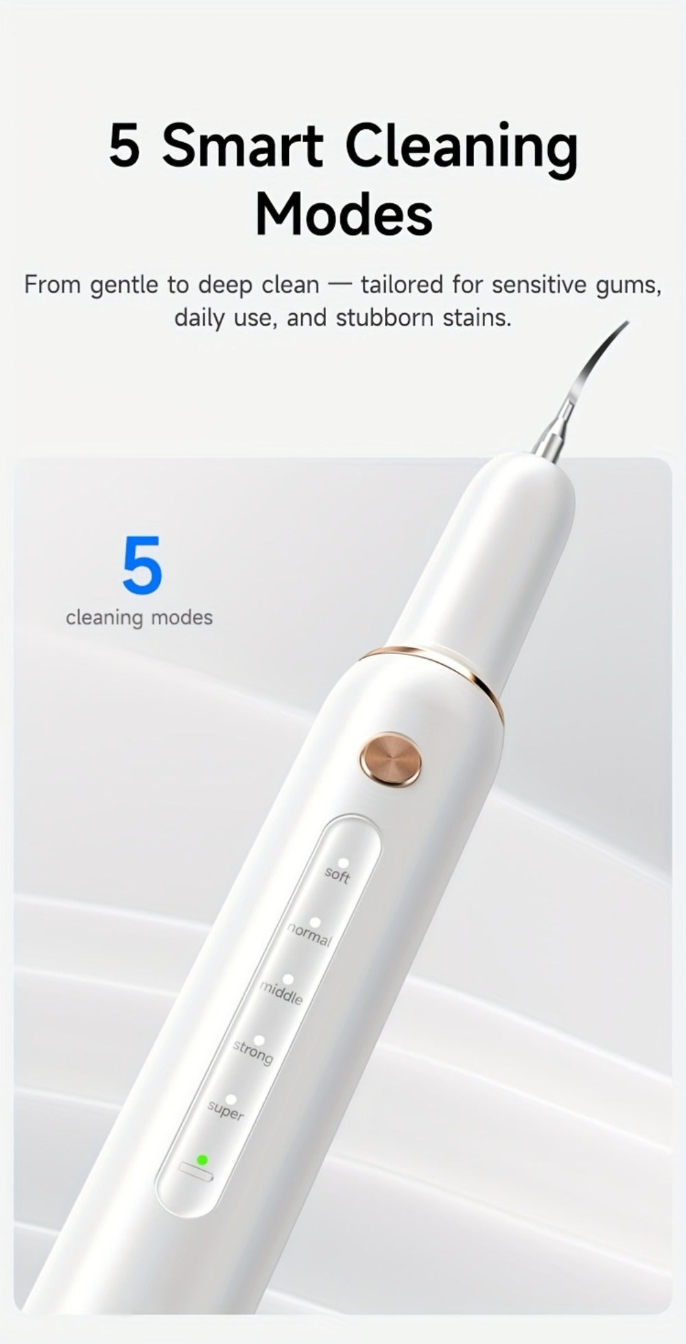 Ultrasonic Tartar Remover Electric Tooth Cleaner 5-Speed IPX6 Waterproof USB Rechargeable Dental Scaler with LED Light Mirror 2 Tips Plaque Stain Removal Tool for Home Oral Care Ad - product image 14