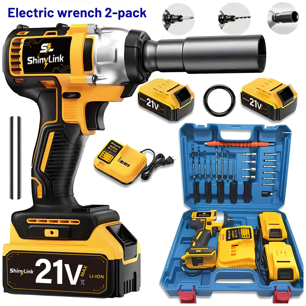 21V Impact Wrench Kit with 3000Mah Lithium-Ion Battery and Heavy Duty Motor - Wireless Drill/Driver Compatible for Car, Truck, Motorcycle, Repair - Ideal Gift - product image