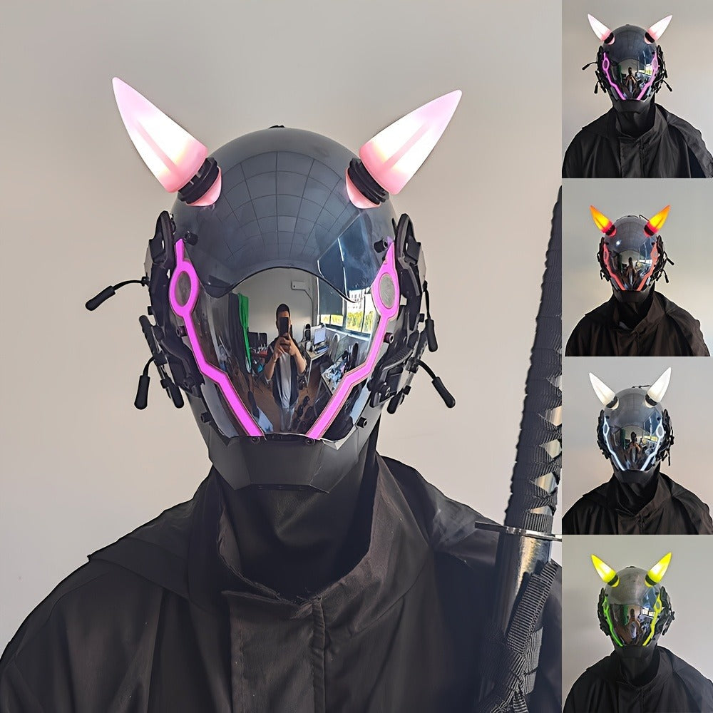 Battery-Powered LED Full Face Mask for Halloween, Christmas, Easter, Rave Music Festival & Party, Unisex Adult Costume Prop, Cool Gift for Men & Women | Electric Pink Punk Cosplay Mask with Helmet