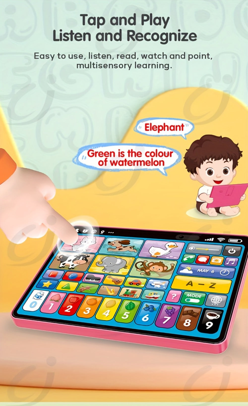 Trilingual Toddler Learning Tablet Toy | 39 Buttons 4 Play Modes Alphabet Numbers Colors Animals Music, Speech Therapy & Language Development Toy for Baby 12 - product image 13