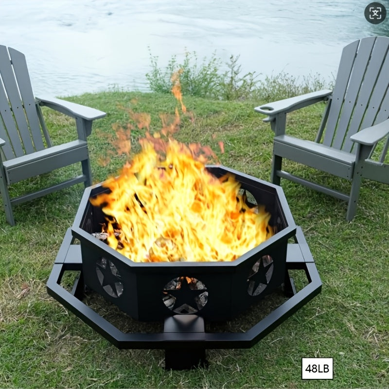 Extra Large Octagonal Fire Pit for Outside, Heavy Duty Steel Wood Burning Firepit for Backyard Patio Camping Garden, 43 & 45 Inch Outdoor Fire Bowl, Black - product image