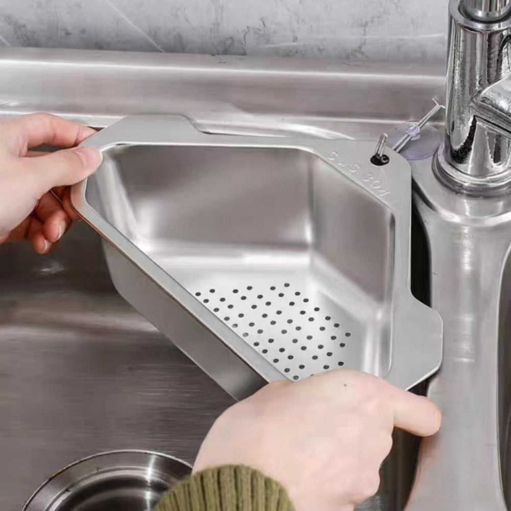 Kitchen Drain Strainer Basket 304 Stainless Steel Triangular Corner Sink Filter – Food Scrap & Leftover Catcher for Kitchen Sink & Wash Basin, Rust-Proof Easy Clean Drain Basket Si - product image