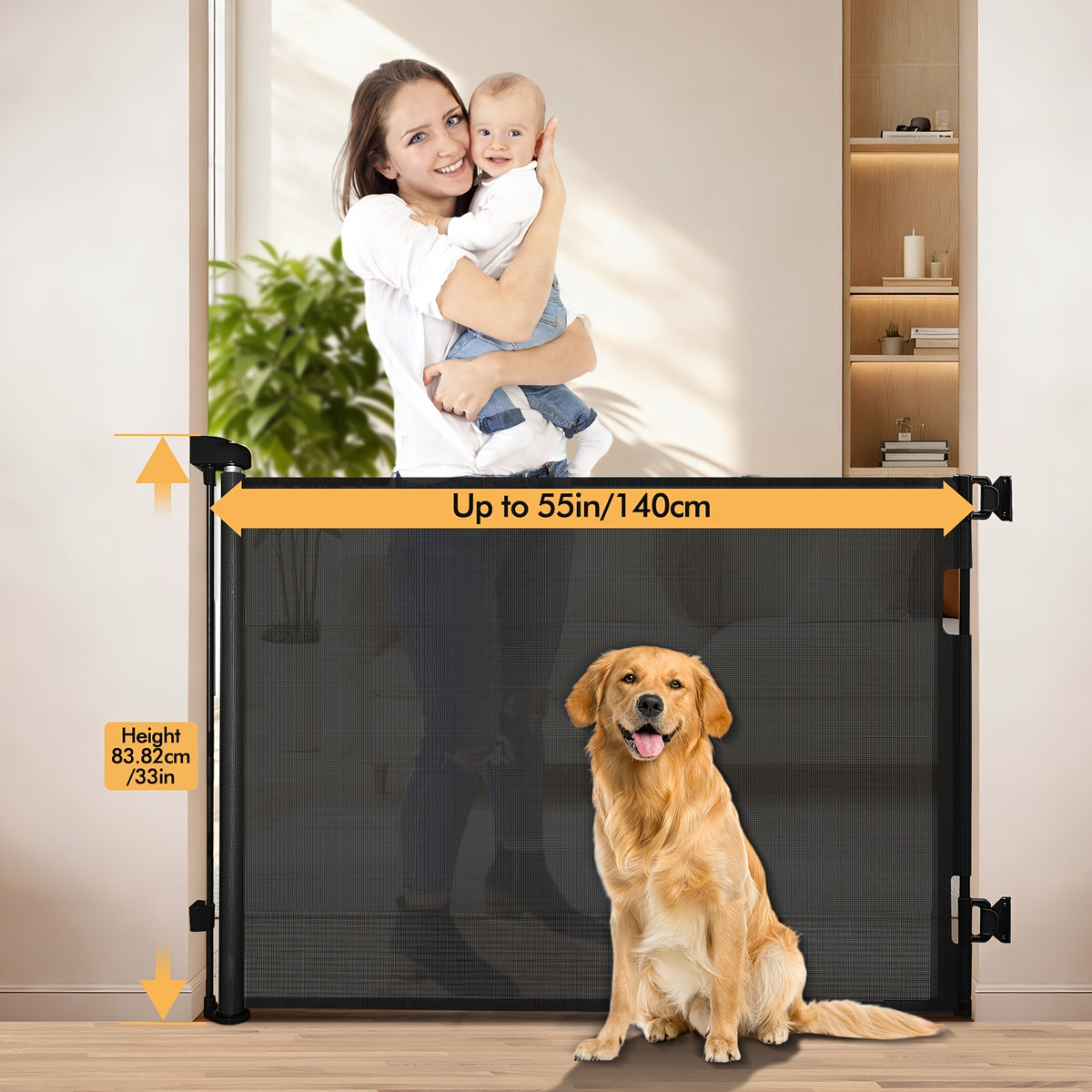Retractable Gate, Mesh Gate, 33"/41"Tall Safety Gate for Doorways, Stairs, Hallways, Indoor/Outdoor, (Black/White/Grey), As A Holiday Gift - product image 9