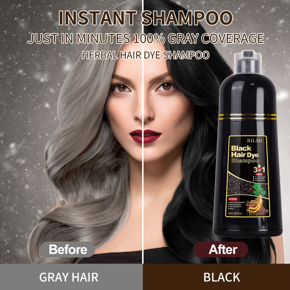Grey Hair Coverage Shampoo 3-in-1 2-Pack 500ml Each — Instant Color in Minutes Ammonia Free Natural Herbal Formula, Lasts 30 Days, Black & Dark Brown for Men & Women All Hair Types - product image 4