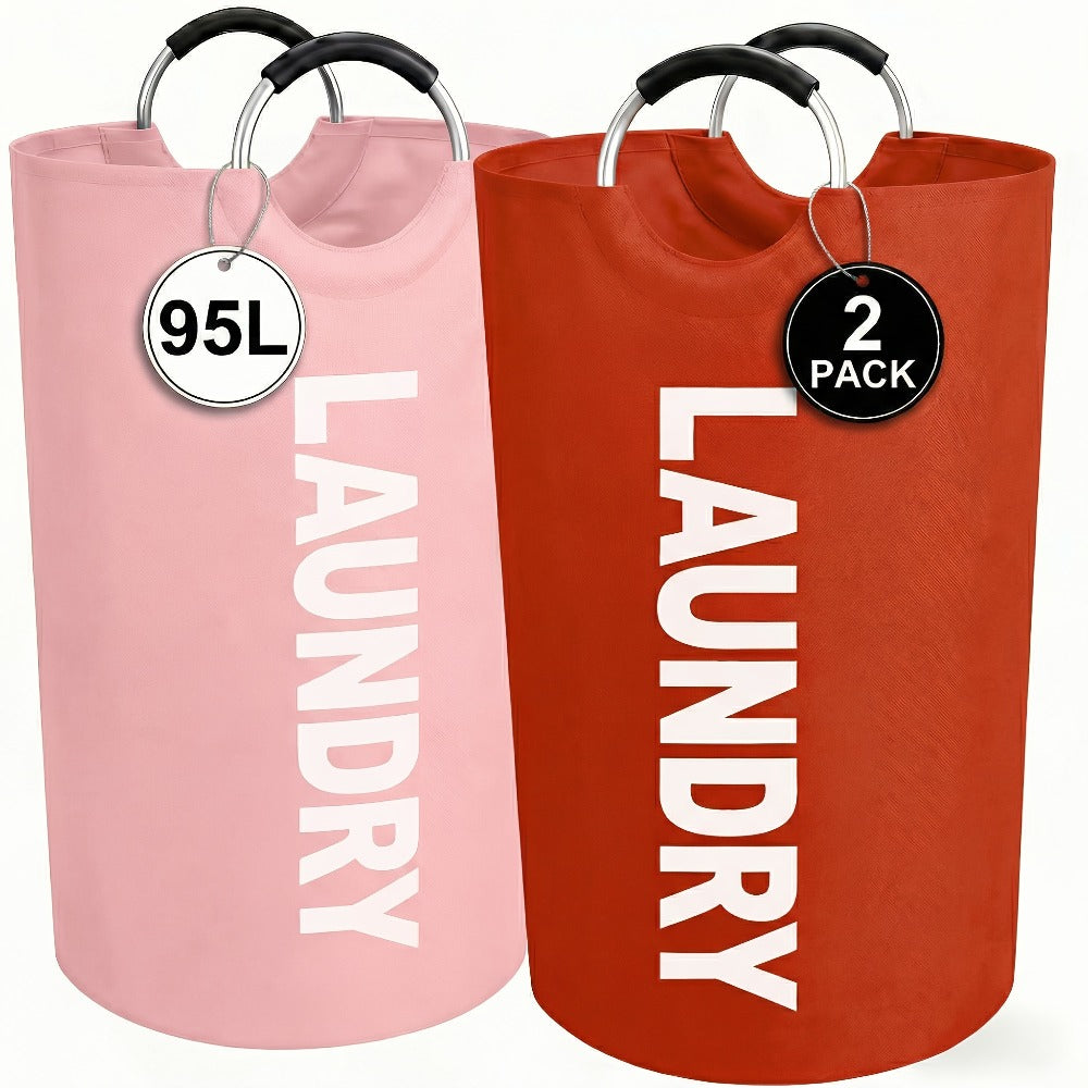 Laundry Basket 2pcs Large Foldable 25.1 Gallon, Collapsible Elevated Hamper with Half-Ring Handles for Bedroom, Bathroom & Laundry Room, Multiple Color Options - product image