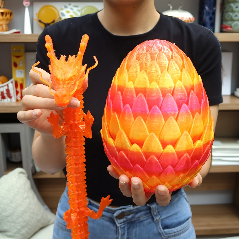 7.09in Scaled Egg + 23.62in Large Dragon Ornament, 10 Colors Rainbow Amethyst Crystal Fantasy Collector Gift for Adults Easter Valentine Birthday – Dragon Egg Gift Set 3D Printed