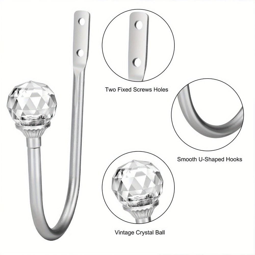 Crystal Curtain Holdbacks Wall Mounted 2-Pack Heavy Duty Metal Drapery Tieback Hooks Home Office Decor - product image 3