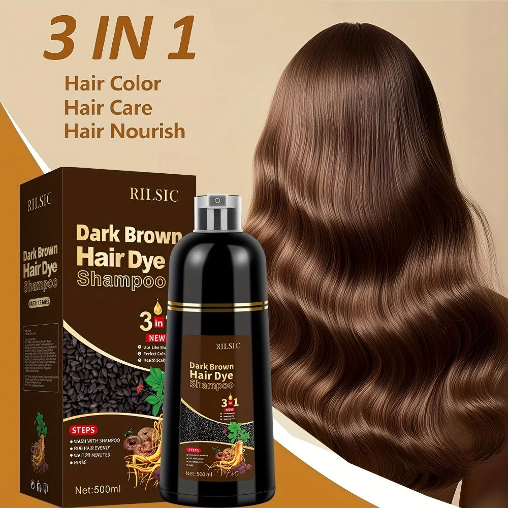 Herbal Hair Dye Shampoo 3-in-1 with Plant Squalene 2pcs 16.91oz — Instant Gray Hair Coverage, Natural Color in Minutes, Brown Dark Brown & Black, Unisex Men & Women - product image 12