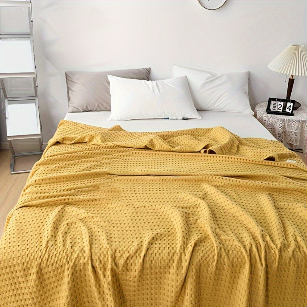 Cotton Waffle Blanket – Pure Cotton Multilayer Summer Cooling Quilt, Jacquard Knit, Machine Washable, Air Conditioning Blanket - product image 17