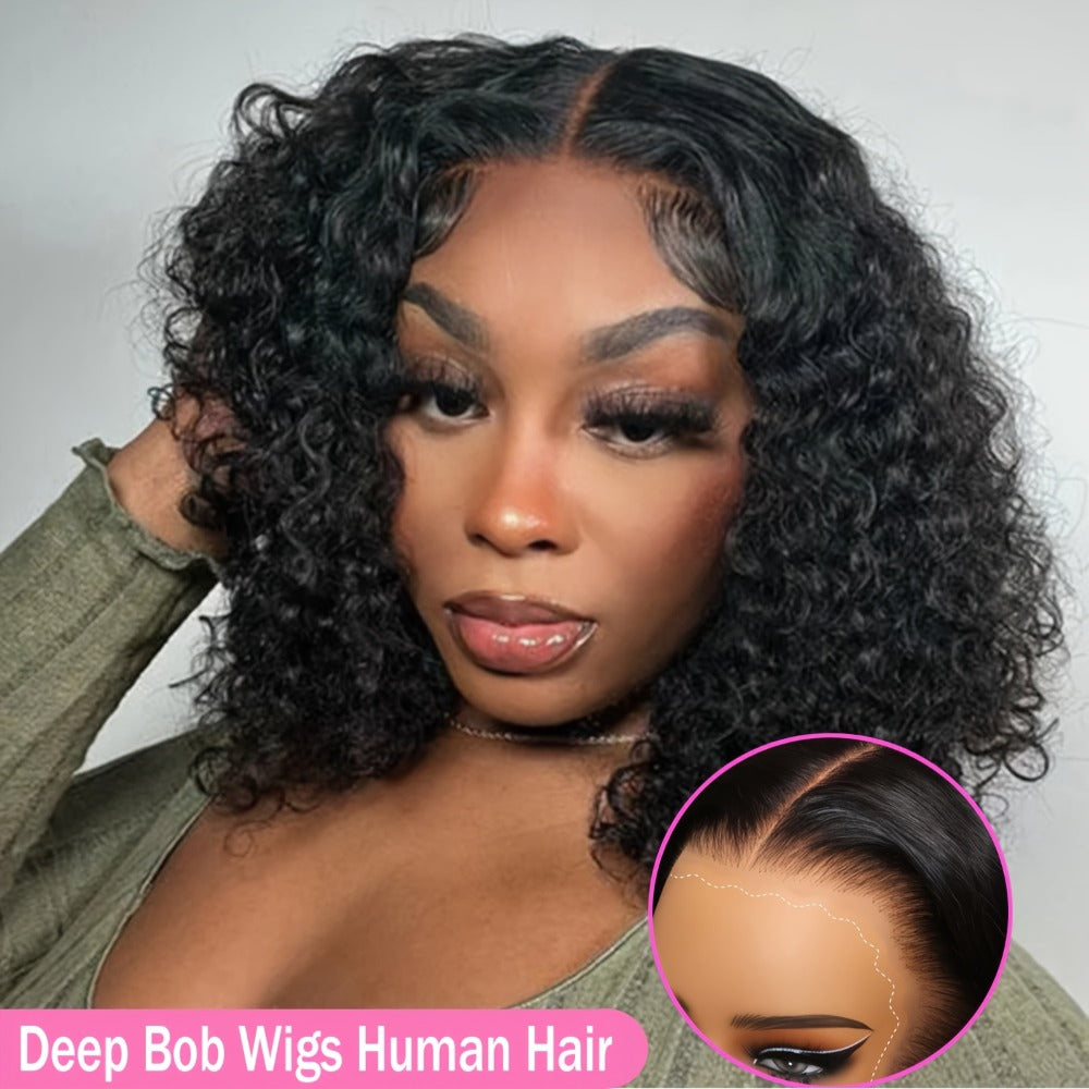Glueless Bob Wig Human Hair 13x4 Pre Cut Lace 200% Density Wear and Go Deep Wave Body Wave Pre Plucked Bye Bye Knots Lace Front Wig for Black Women 8-40 Inch - product image 4