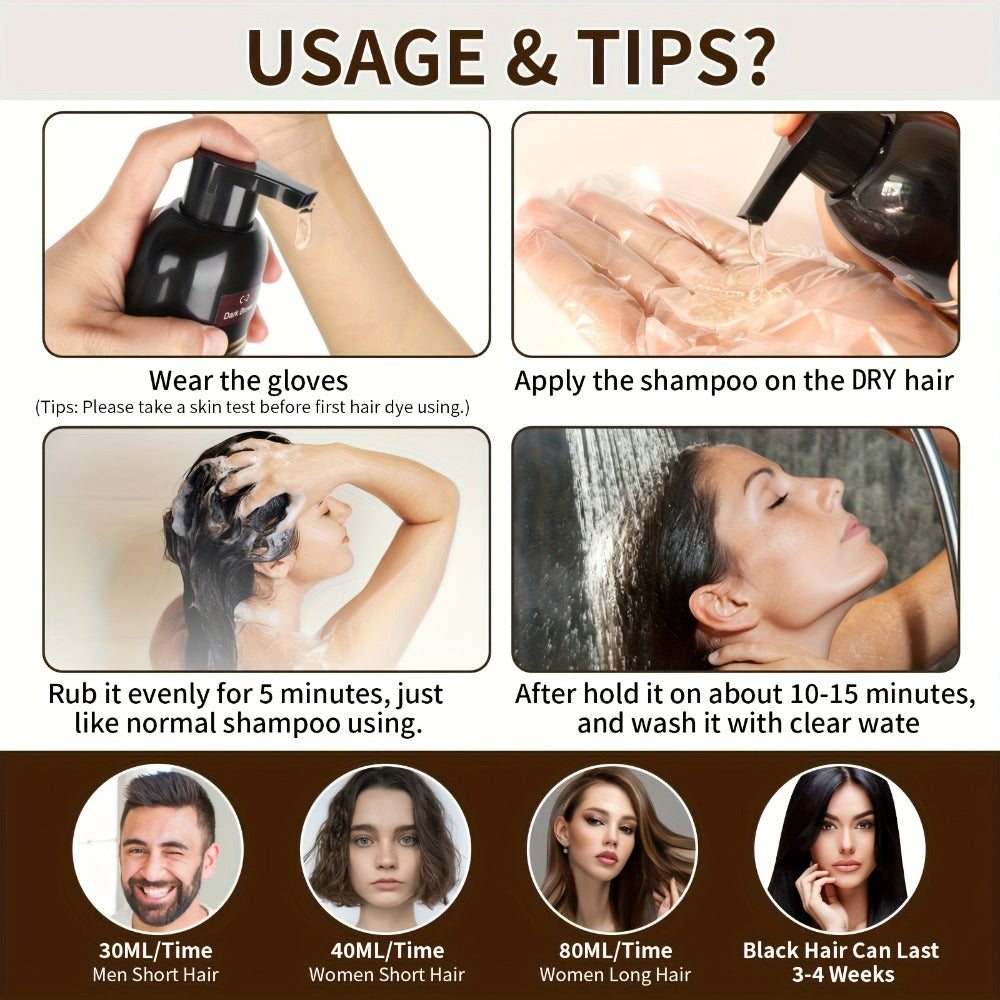 Grey Hair Coverage Shampoo 3-in-1 2-Pack 500ml Each — Instant Color in Minutes Ammonia Free Natural Herbal Formula, Lasts 30 Days, Black & Dark Brown for Men & Women All Hair Types - product image 2