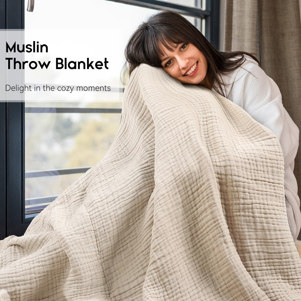 Morandi Cotton Muslin Blanket 6-Layer – Soft Gauze Throw for Couch & Bed, Lightweight Breathable All Season, Machine Washable, 6 Colors - product image 17