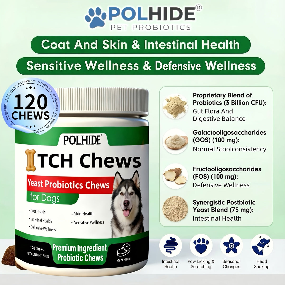 Dog Probiotic Chews 120 Count Heart-Shaped Soft Chews with Yeast & Meat Flavor – 120-Day Supply Pet Digestive Supplement Daily Wellness Chew – Supports Gut - product image 6