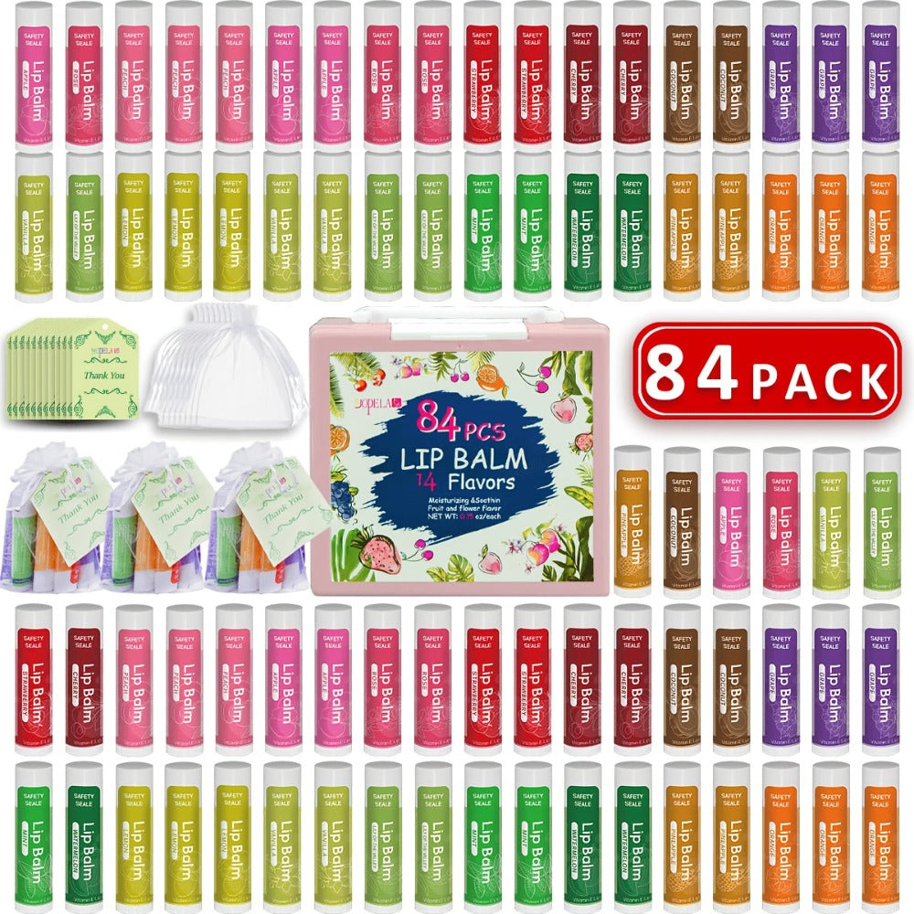 Bulk Lip Balm Set 84 Pcs with Vitamin E & Coconut Oil — 14 Flavors Natural Moisturizing Lip Balm, Non-GMO Formula, Repairs Dry Chapped Lips, Valentine's Day & Holiday Gift for Wome - product image