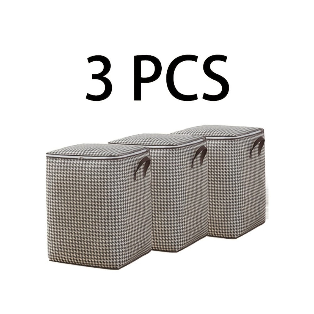 Large Storage Bags Houndstooth Non-Woven Fabric Organizer with Double Zipper & Handles – 160L/180L Dustproof Foldable Storage Box for Bedroom, Closet, Moving, Travel & Dorm, 1pc or - product image 5