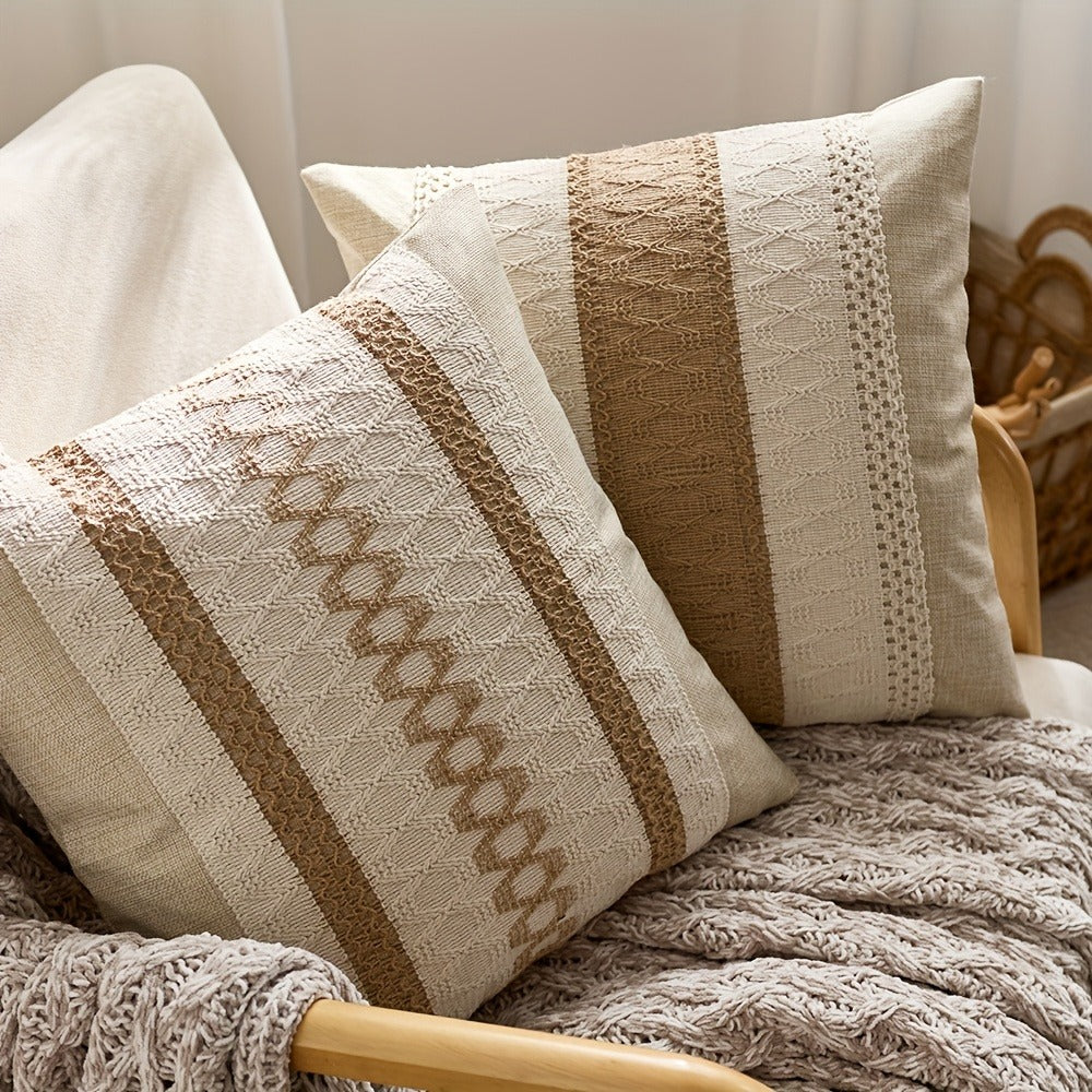 Throw Pillow Covers 2 Pack Boho Geometric Brown Beige 18x18 – Bohemian Decorative Pillow Cases with Zipper Closure – Soft Polyester Cushion Covers for Sofa Couch Bedroom Living Roo - product image 2