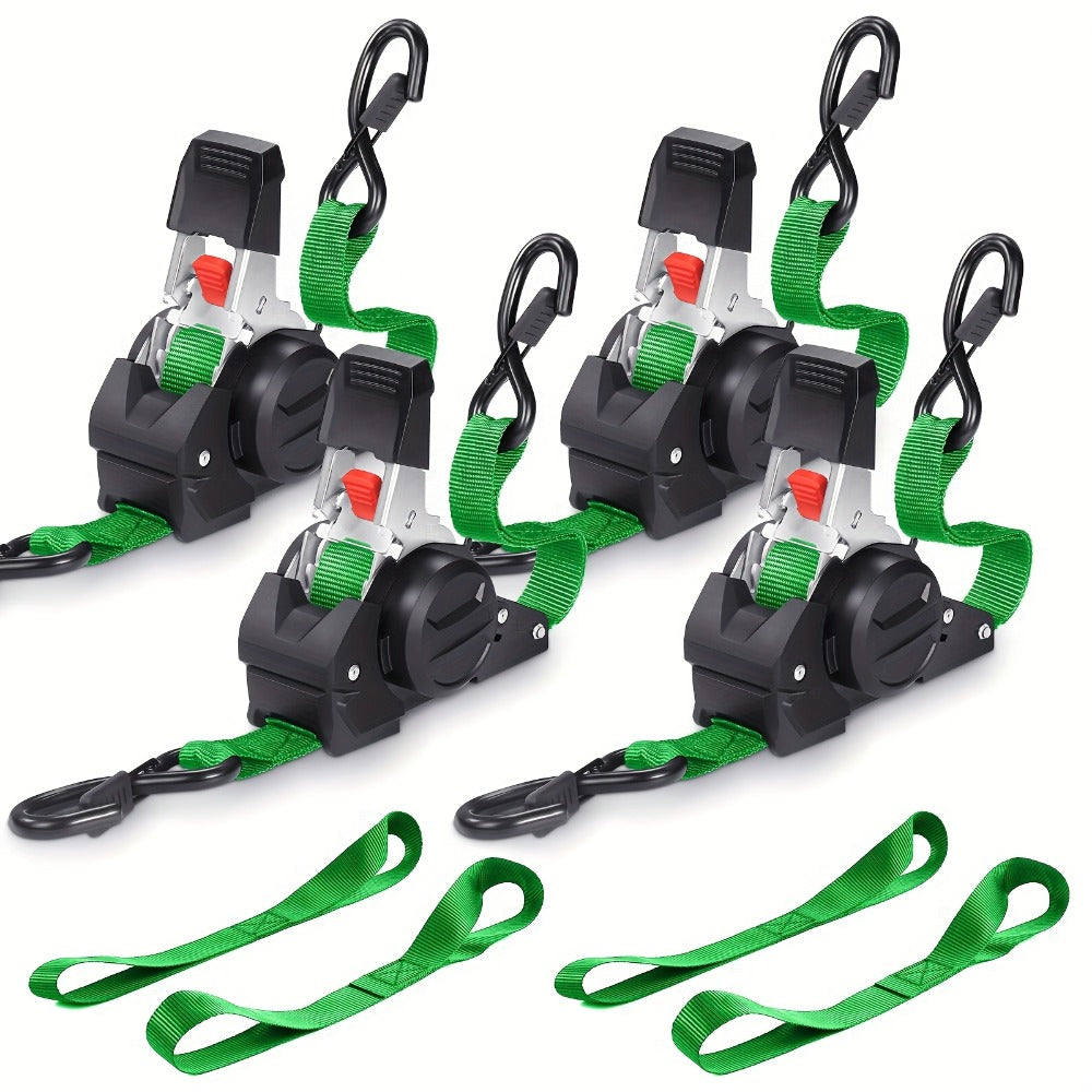 Retractable Ratchet Straps with Extension Strap – Heavy Duty Auto Self-Retracting Tie Down Cargo Straps for Truck Trailer Motorcycle Moving & Appliances - product image