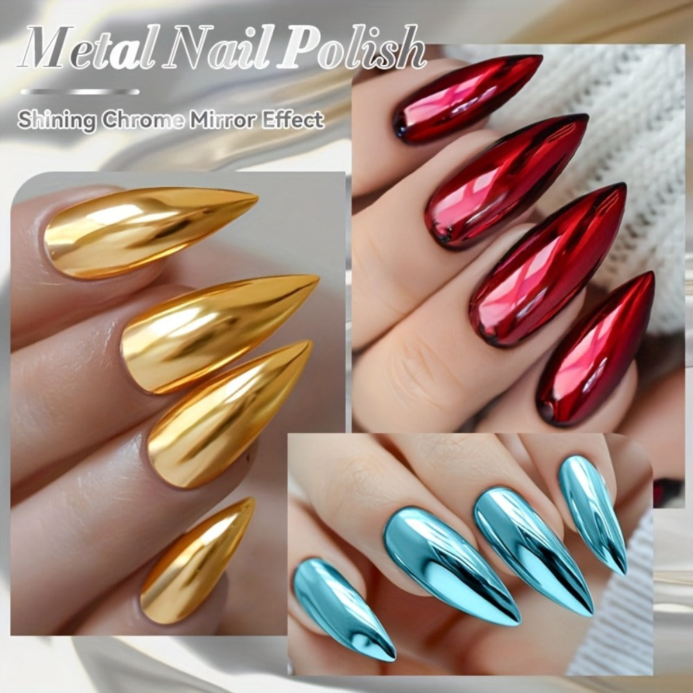 Quick-Dry Metallic Nail Polish Set 8 Colors - Super Bright Mirror Finish No UV Lamp Needed Regular Nail Polish, French Style Glass Bottle Nail Art Kit for Women Girls - product image 7