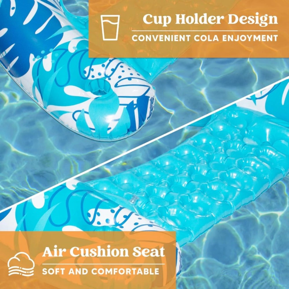 Leaf Print Blow Up Floating Chairs with Cup Holders & Water Balloons, Hammock Noodle Mat Float Set for Pool Beach Lake, Summer Party Gift (Blue & Pink) - product image 5