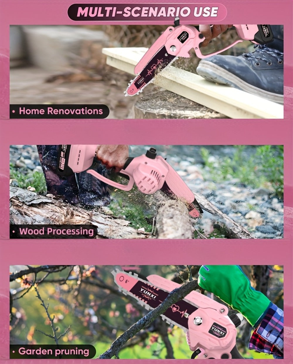 Mini Chainsaw 6 Inch 21V Cordless Battery Powered | Handheld Electric Chain Saw for Tree Branch Trimming Wood Cutting | Lightweight Portable Pruning Saw Pink - product image 15