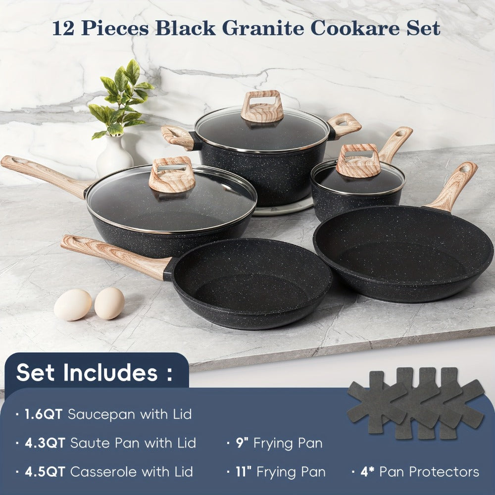 Pots and Pans Set 12-Piece Non-Stick Kitchen Cookware – Complete Cooking Set with Frying Pan | Durable Even-Heating Non-Stick Coating | Available in Black & White | Home Kitchen Es - product image 2