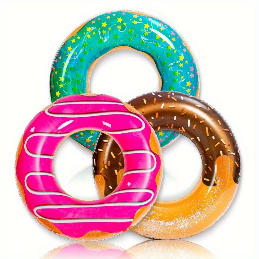 Glitter Donut Pool Float 3 Pack 32.5 Inch Inflatable Swim Ring Set | Strawberry Chocolate Mint Pool Tubes for Summer Pool Party, Birthday Decoration, Kids Teens & Adults