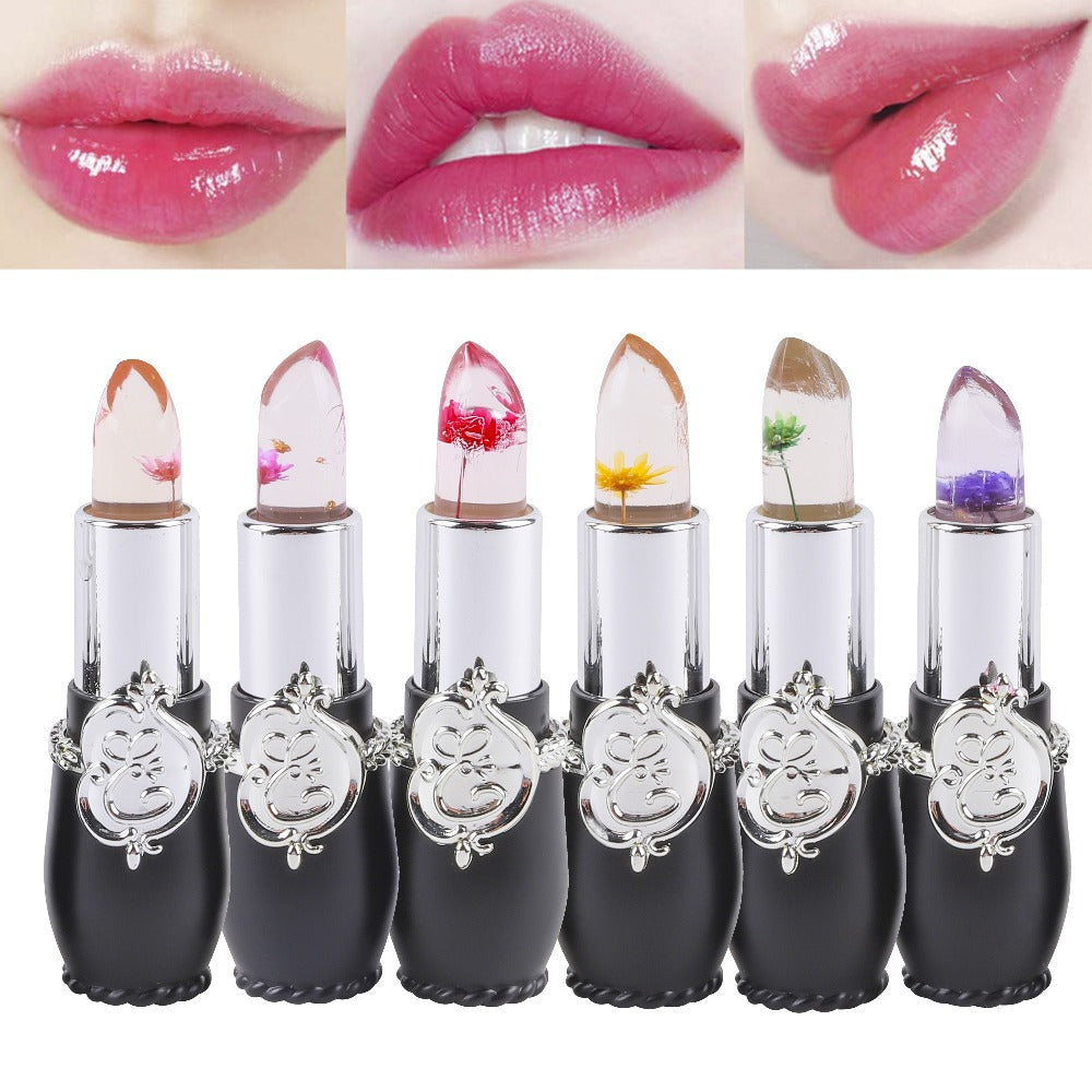 Color Changing Lip Balm Set 6PCS Flower Jelly Lipstick Thermostat Tinted Moisturizing Peach Flavor - Glossy Natural Look Lip Care Gift for Women Girls Pink Black - product image 2