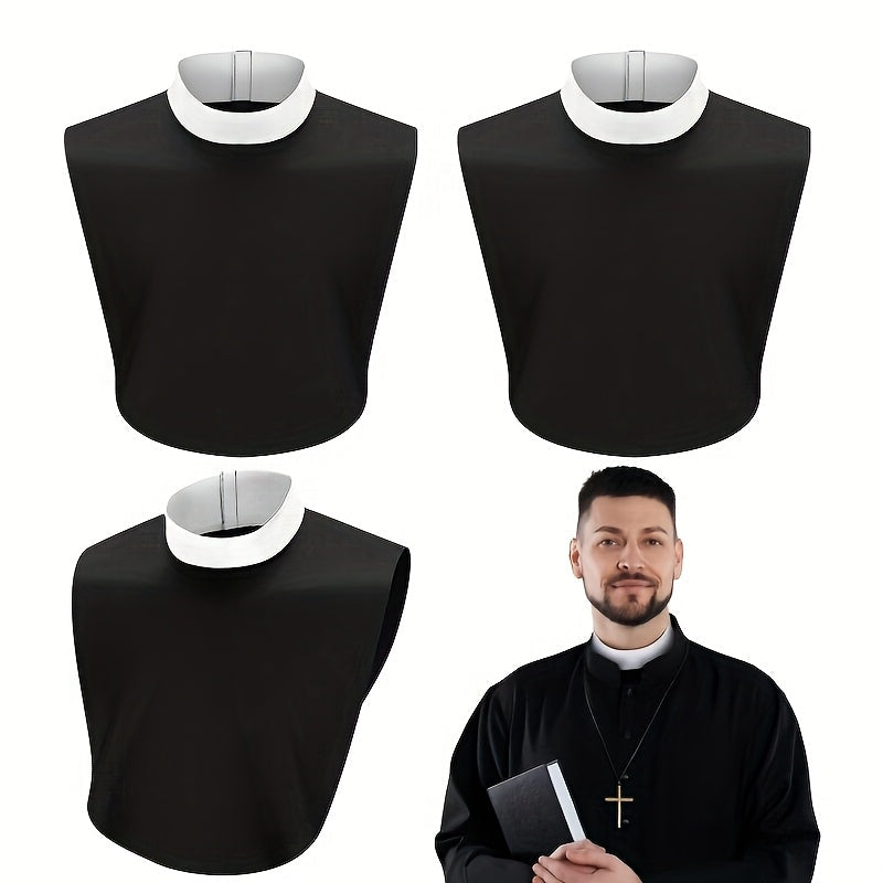 Unisex Clergy Tab Collar Black Dickey Neck Band for Men Women Pastor Halloween Costume Accessory Clerical Vestment Theater Prop | Priest Collar Costume 3 Piece Set