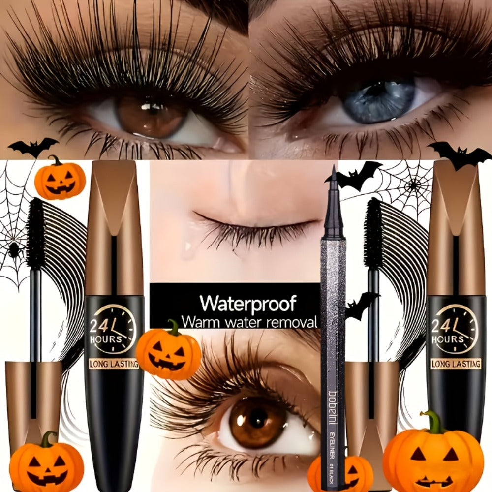 8D Fiber Mascara Set 2 Pcs Volumizing Lengthening Smudge-Proof Waterproof Long-Lasting Lash Extension Enhancer with Eyeliner Pencil Bold Black Eye Makeup Gift for Her - product image