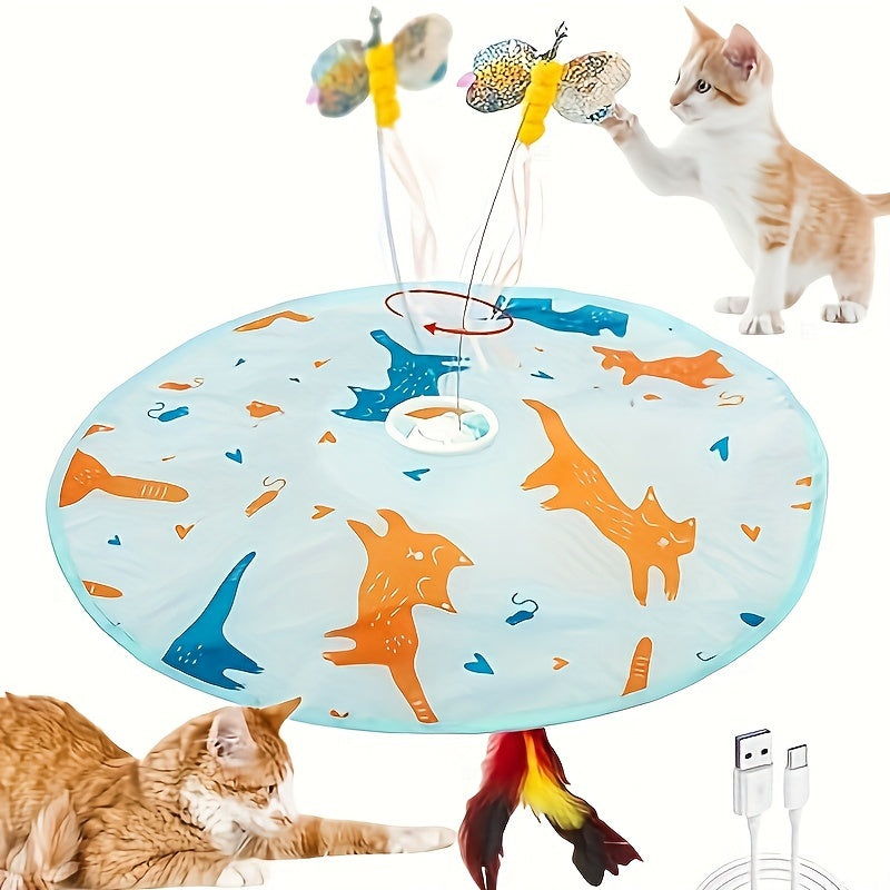 USB Rechargeable 1200mAh Auto Shut-Off 3 Speed Modes Indoor Cat Exercise Toy by Valonii – Interactive Cat Toy Electric Motion Activated 2-in-1 Rotating - product image