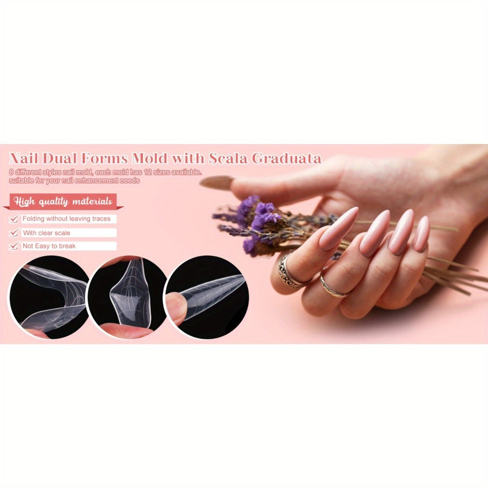 Poly Gel Nail Extension Form Kit - 192pcs Dual Forms, 96pcs Reusable Pads, 8 Shapes Acrylic Mold, Brush Pen, Files & Clips, Complete French Nail Extension Beginner Set for Home Sal - product image 11
