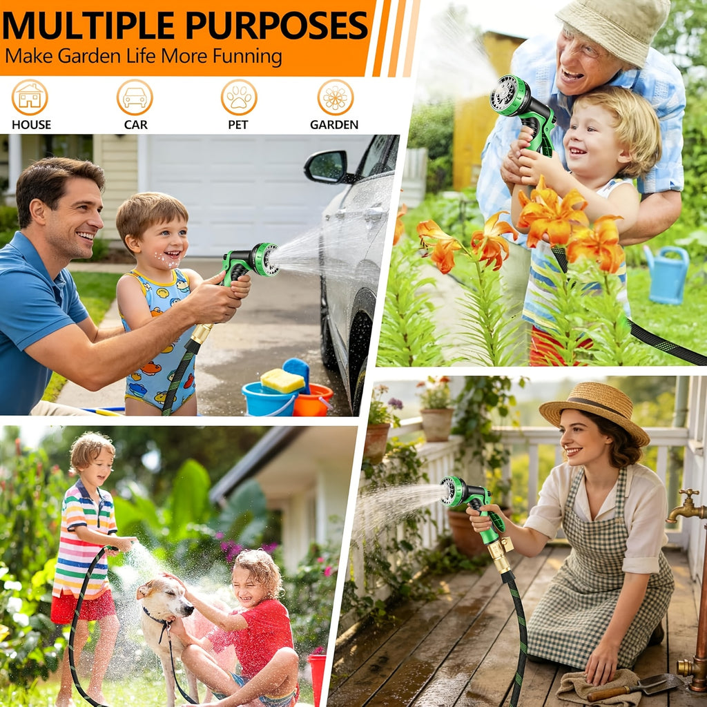 Garden Hose 100Ft/150Ft/75Ft/50Ft/25Ft/15Ft/10Ft with 10-Function High-Pressure Spray Nozzle, Lightweight, Non-Expandable Water Hose for Yard, Lawn, Car Wash - product image 4