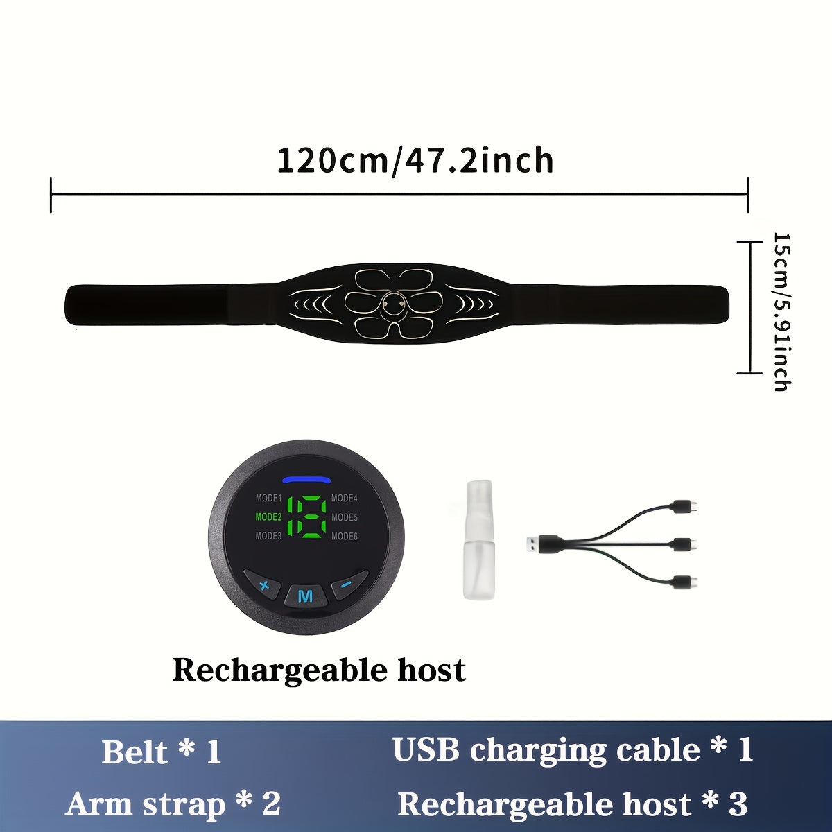 Lithium Battery Powered | EMS Muscle Stimulator 3-Piece Set Rechargeable 6 Modes 18-Level Intensity for Muscle Training, Recovery & Pain Relief